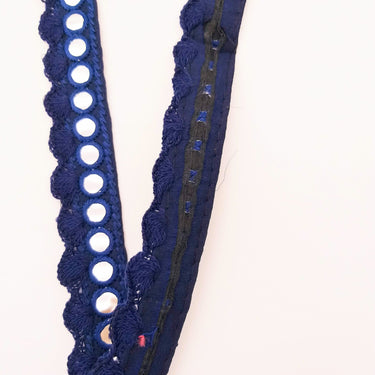 Navy Blue Fringe Trim With Mirrors, Boho, Bohemian Trim
